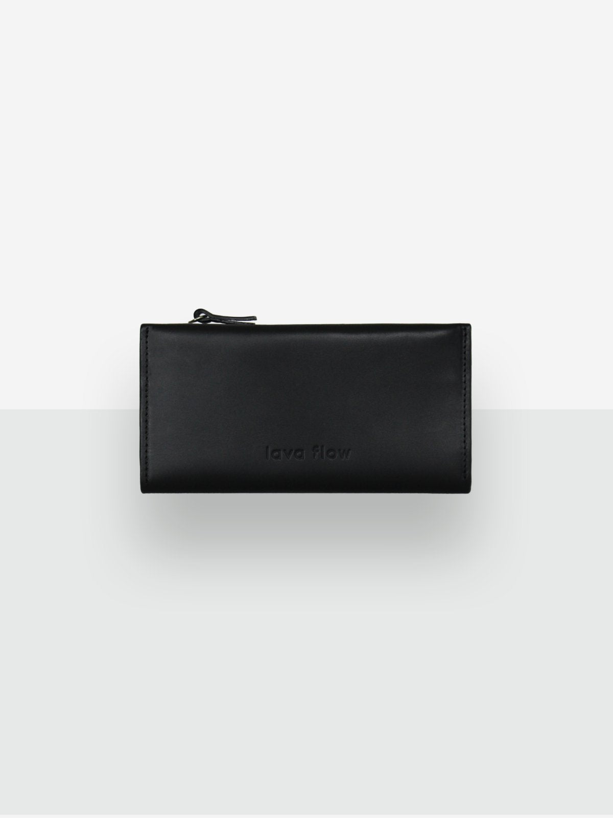 1. Studio shot of Lava flow Classic Leather Wallet TAAL in black, showcasing sleek design and embossed logo