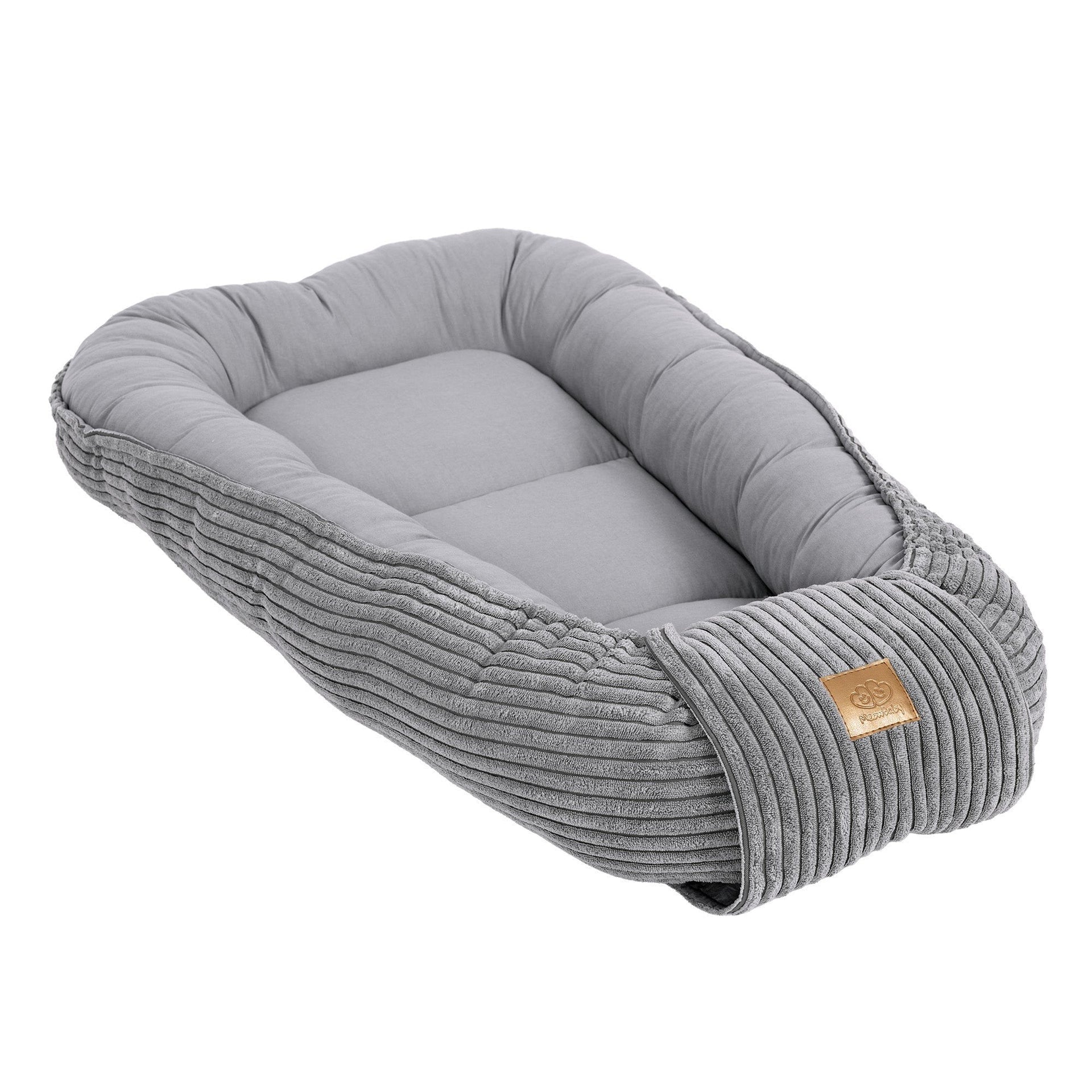 1. Grey MeowBaby baby nest with cushioned sides and ribbed texture on white background