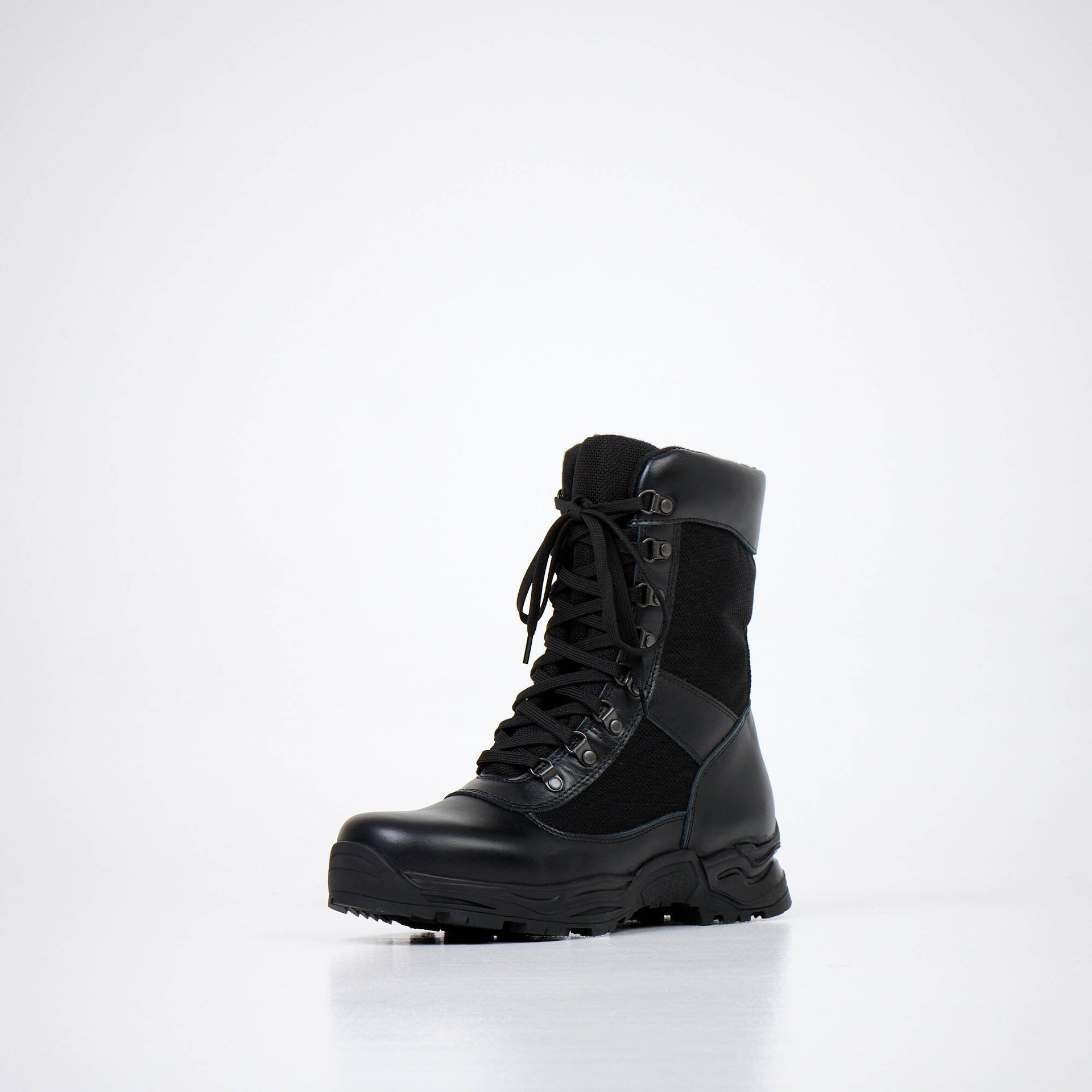 1. Black Samelin 590 Desert Boots with Zipper, shown in a studio setting, highlighting rugged design and durable Fury sole