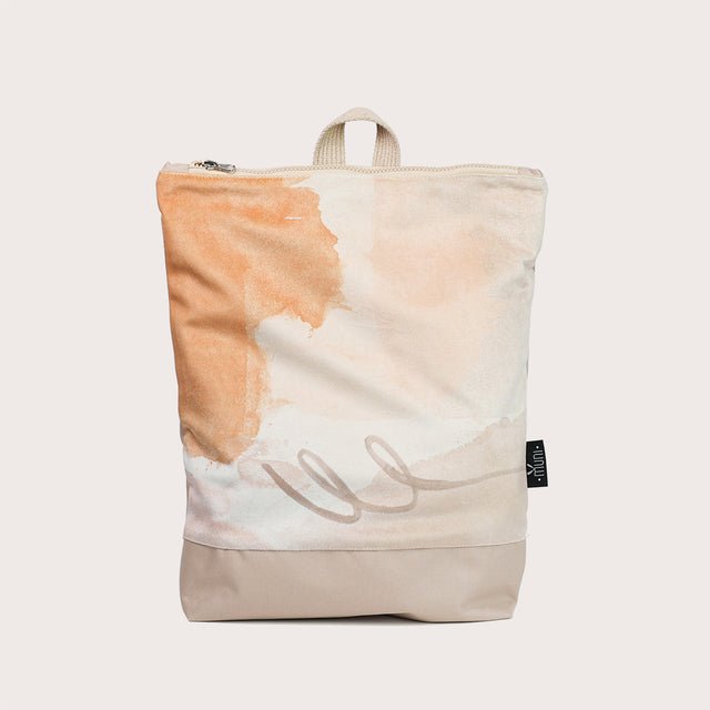 3. Muni Abstract Beige backpack with velvet and polyester design, studio shot
