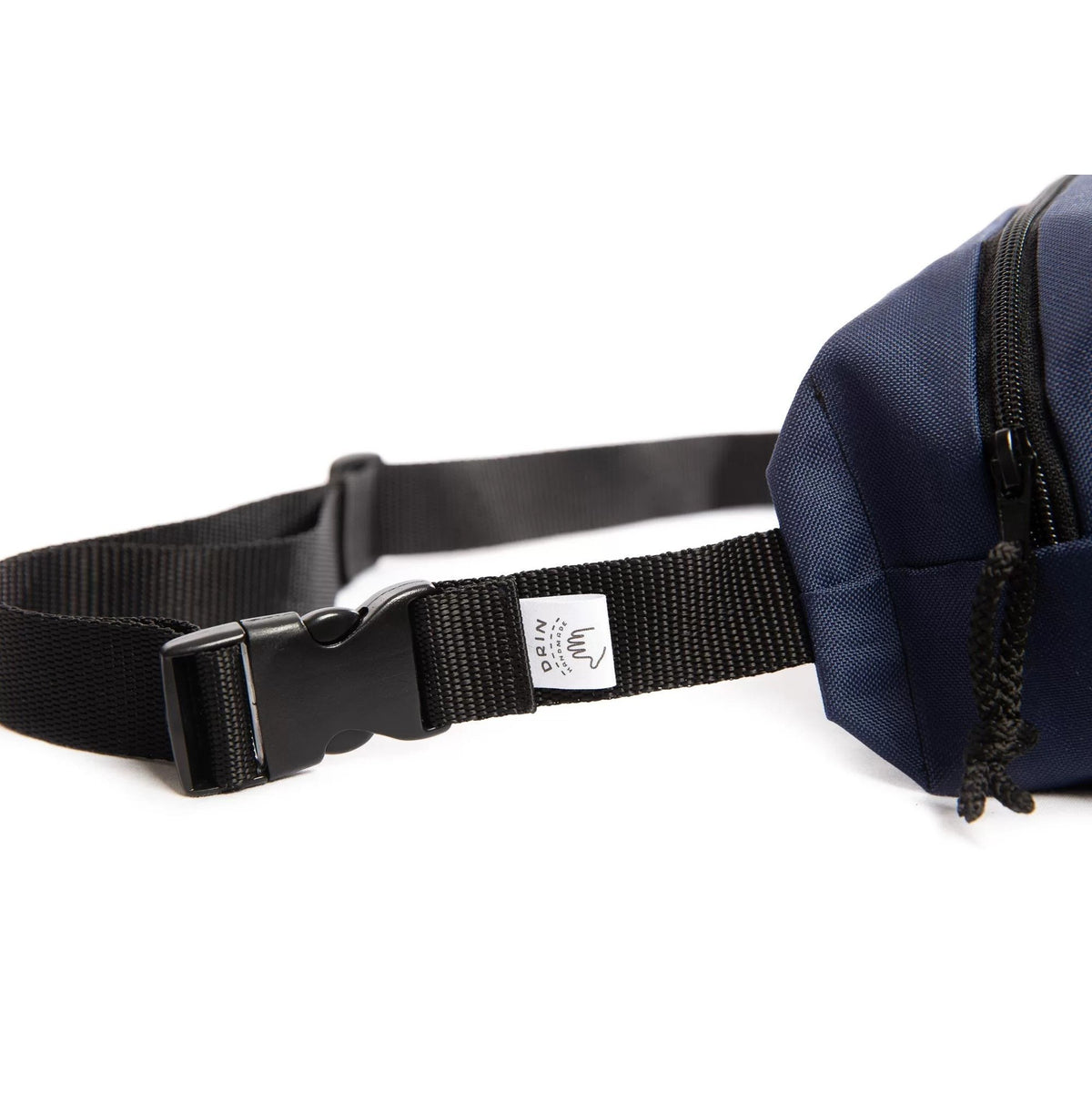 4. Close-up of Drinbags PAINT waist bag strap with buckle and brand tag