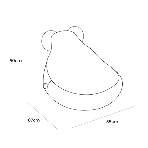2. Size chart for MeowBaby Bearly Sako Bag showing dimensions 50cm height, 67cm length, and 58cm width
