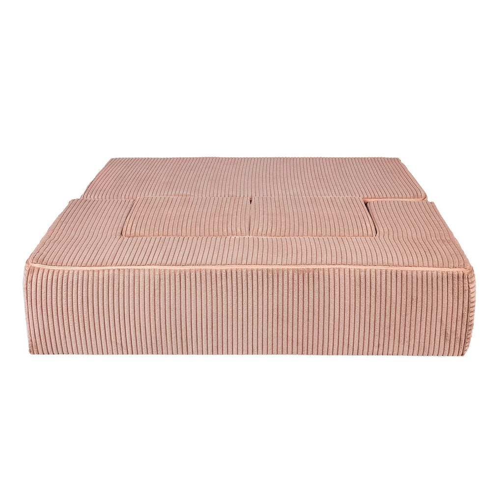 3. Top view of MeowBaby children's powder pink velvet cube sofa in folded position