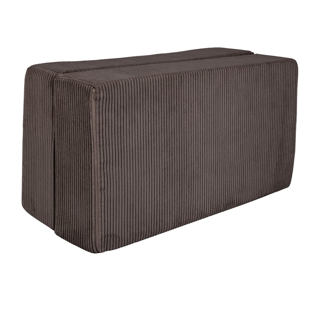 3. Side view of MeowBaby children's brown velvet cube sofa folded on a white background