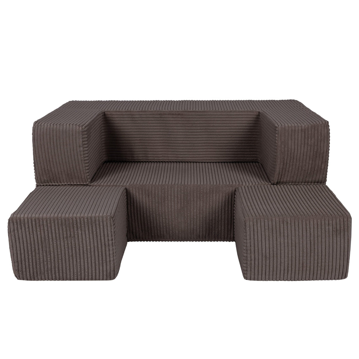 2. MeowBaby children's brown velvet cube sofa with poufs arranged as a step on a white background