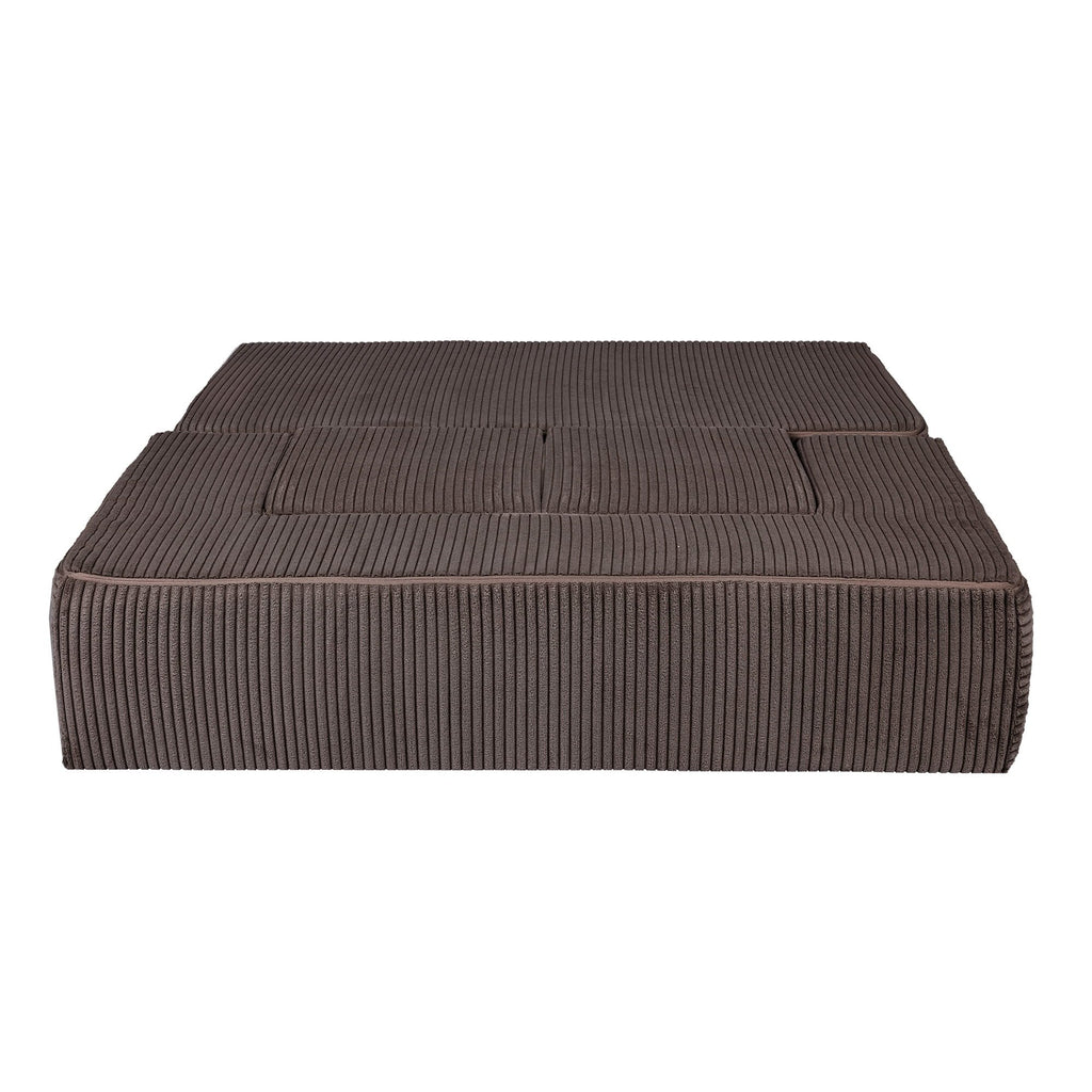 6. Top view of MeowBaby children's brown velvet cube sofa folded on a white background