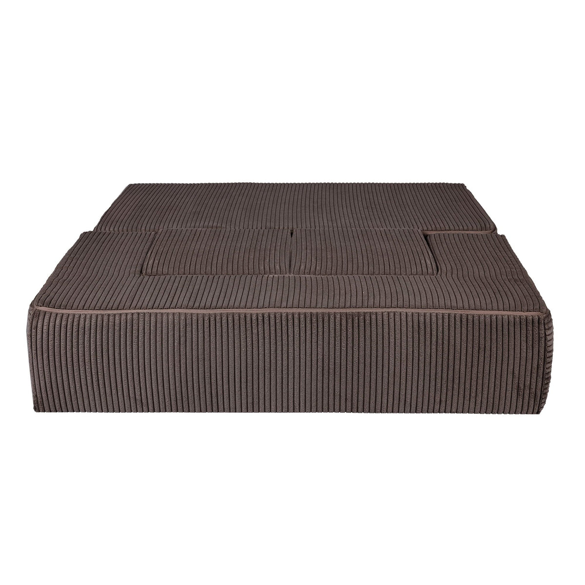 6. Top view of MeowBaby children's brown velvet cube sofa folded on a white background