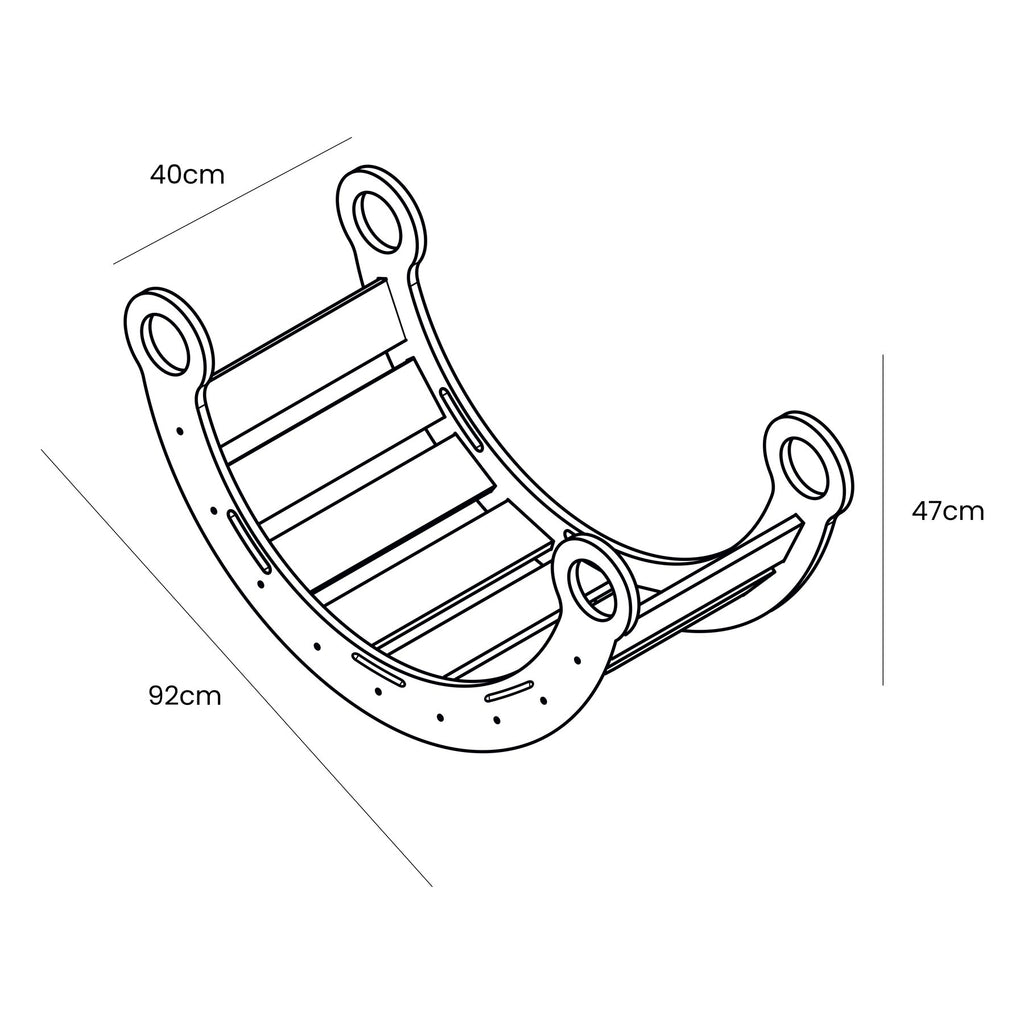 5. Size chart for white wooden dream rocker showing dimensions in centimeters