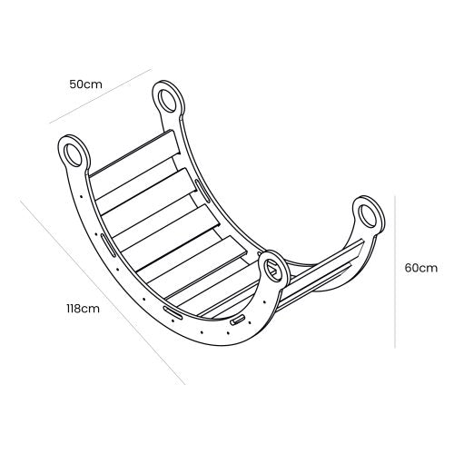 5. Size chart for white wooden dream rocker showing dimensions in centimeters