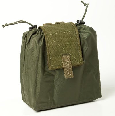 2. Galvi Linda foldable empty tray pouch in military green, displayed open with drawstring closure in studio