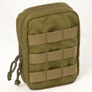 1. Galvi Linda green tactical pouch with MOLLE system ribbons, shown in studio setting
