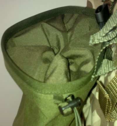 2. Close-up of Galvi Linda military green roll-up equipment pouch, highlighting durable Cordura material and drawstring closure