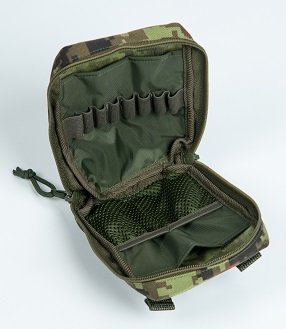 2. Interior view of Galvi Linda green pouch with rubber loops and mesh pockets for organized storage