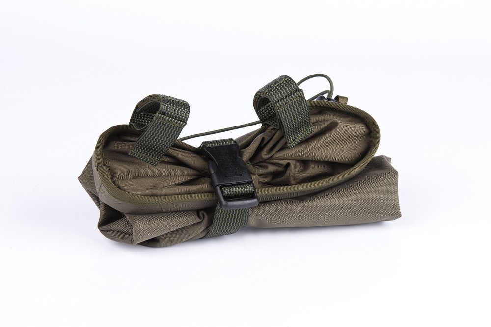 3. Compactly rolled Galvi Linda military green equipment pouch with buckle and strap details