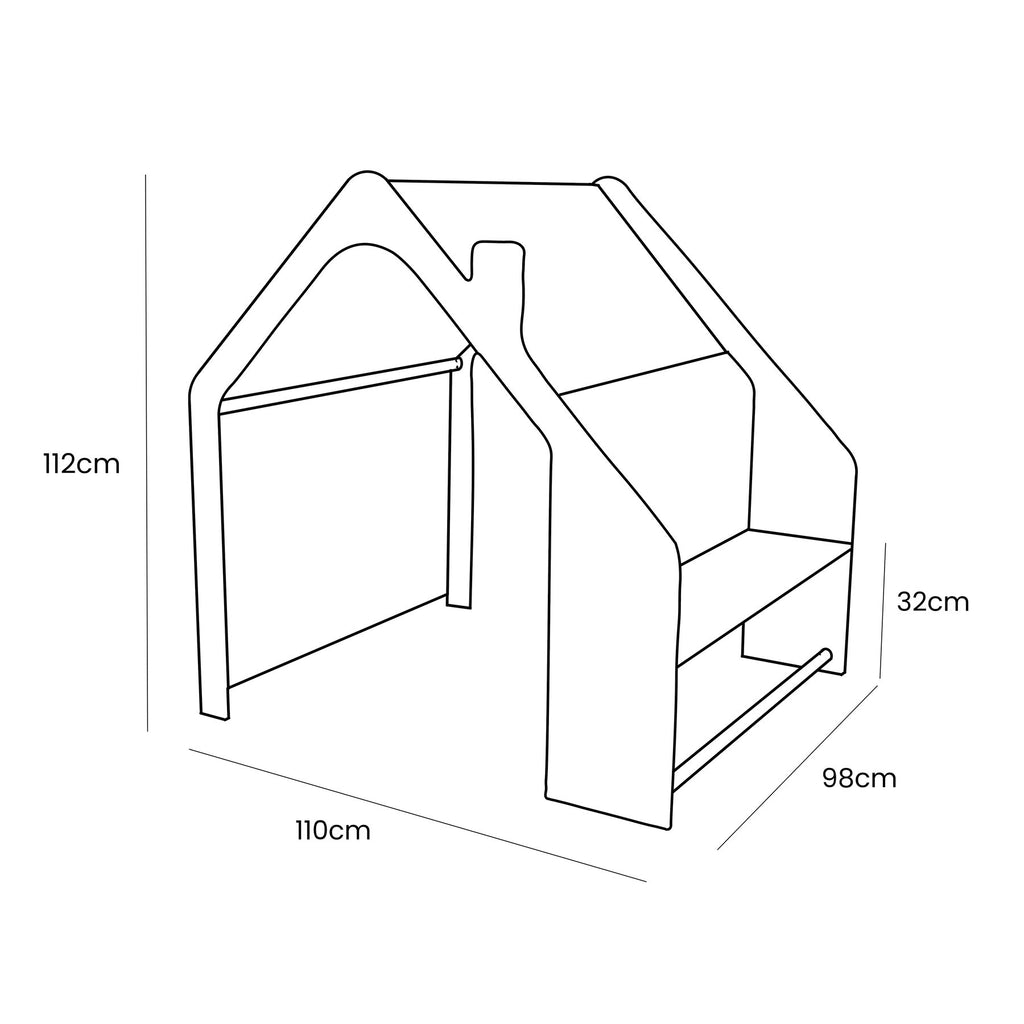 5. Size chart for MeowBaby wooden house showing dimensions in centimeters