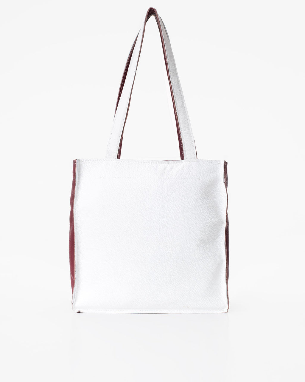 2. Trendbag Folk 2 white leather tote bag displayed in studio, back view