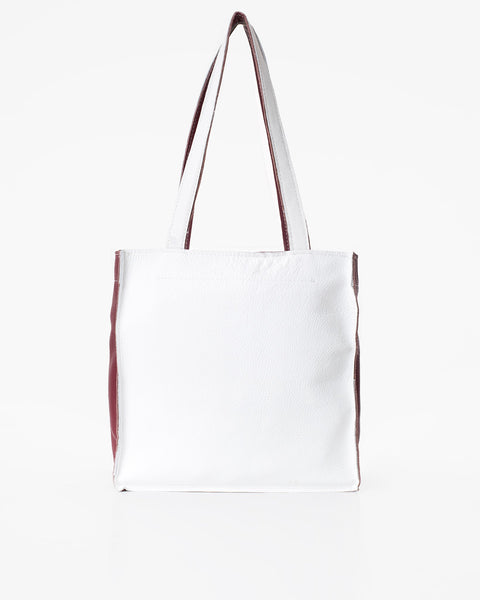 2. Trendbag Folk 2 white leather tote bag displayed in studio, back view