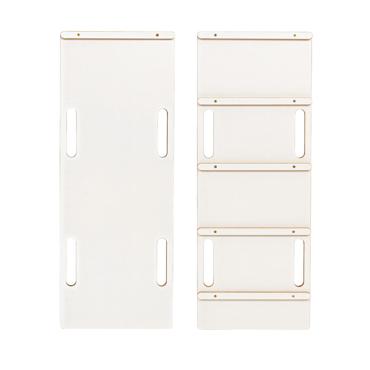 4. Flat lay of white slide panels with cut-out handles and steps
