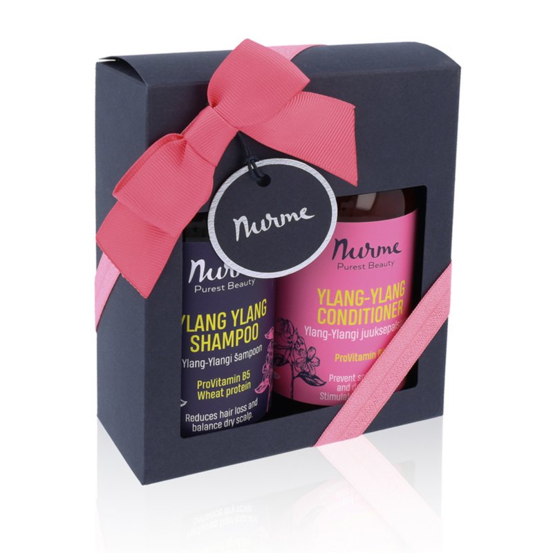 2. Nurme Ylang Ylang Shampoo and Conditioner set in black gift box with pink ribbon