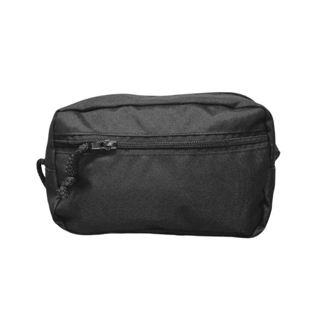 4. Front view of Drinbags BLACK HOLE dog treat bag in black, showing zippered front pocket