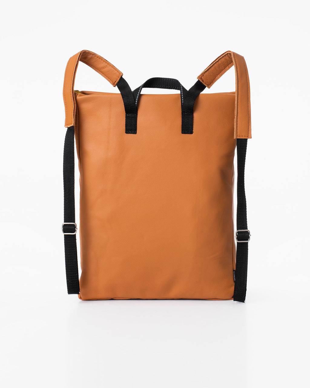 4. Back view of Trendbag Barbara Leather Backpack in Calvados, showing adjustable straps in studio