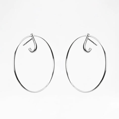 4. Studio shot of Maarja Palu LAYERS x2 silver earrings, showing interlocking circles and vertical bar design