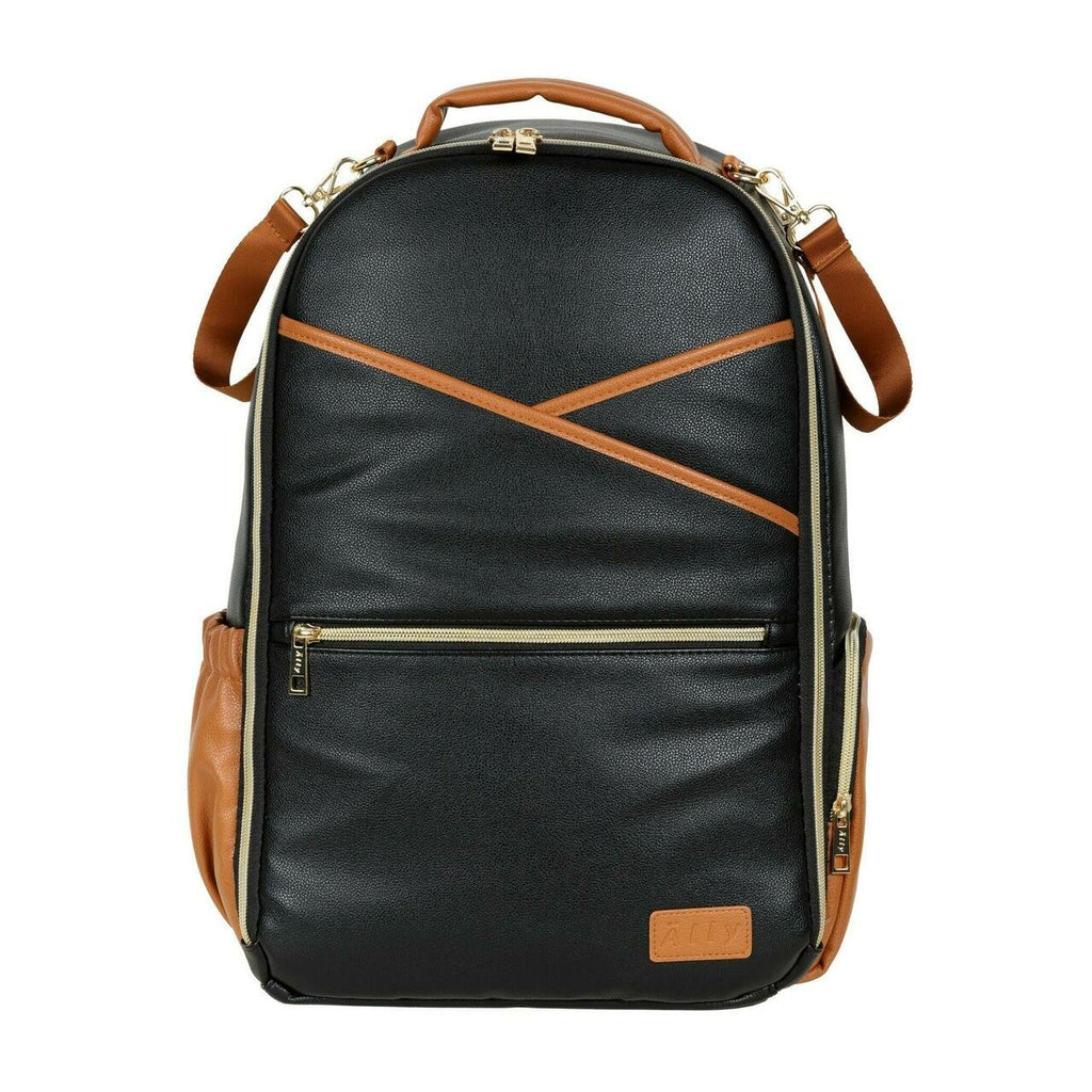 10. Studio image of Ally Scandic Black Coffee diaper backpack showing front design