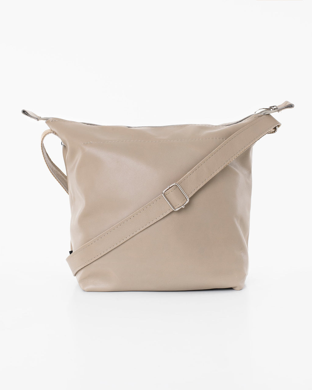 1. Trendbag Suvi XS shoulder bag in beige leather, shown with adjustable strap in studio setting