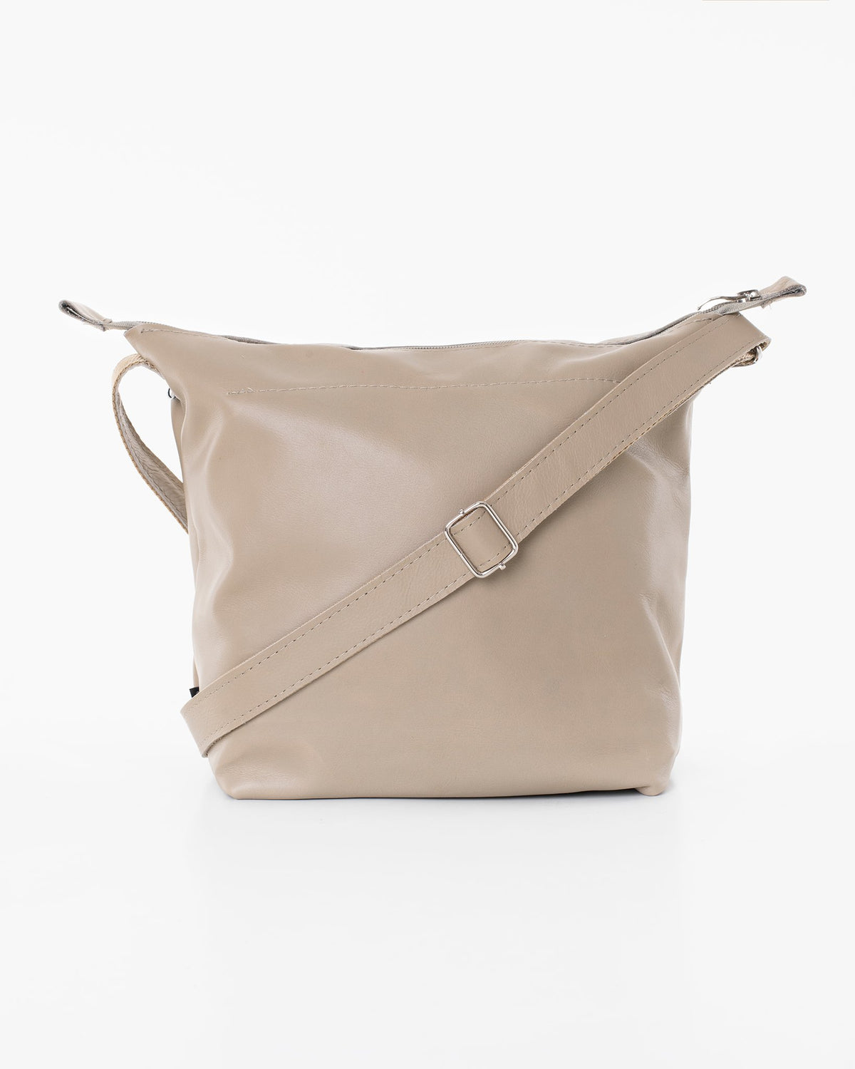 1. Trendbag Suvi XS shoulder bag in beige leather, shown with adjustable strap in studio setting