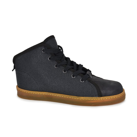 4. Side view of unisex TOKU Stockholm Sneakers in studio, showing water-repellent textile uppers