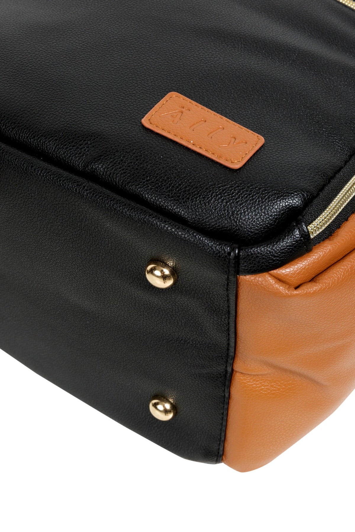 17. Close-up of bottom detail on Ally Scandic Black Coffee diaper backpack