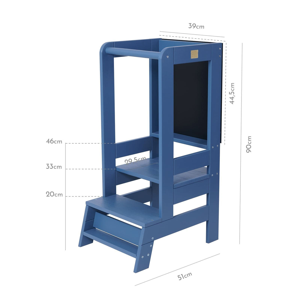 5. Size chart for MeowBaby kitchen helper showing height and platform adjustments