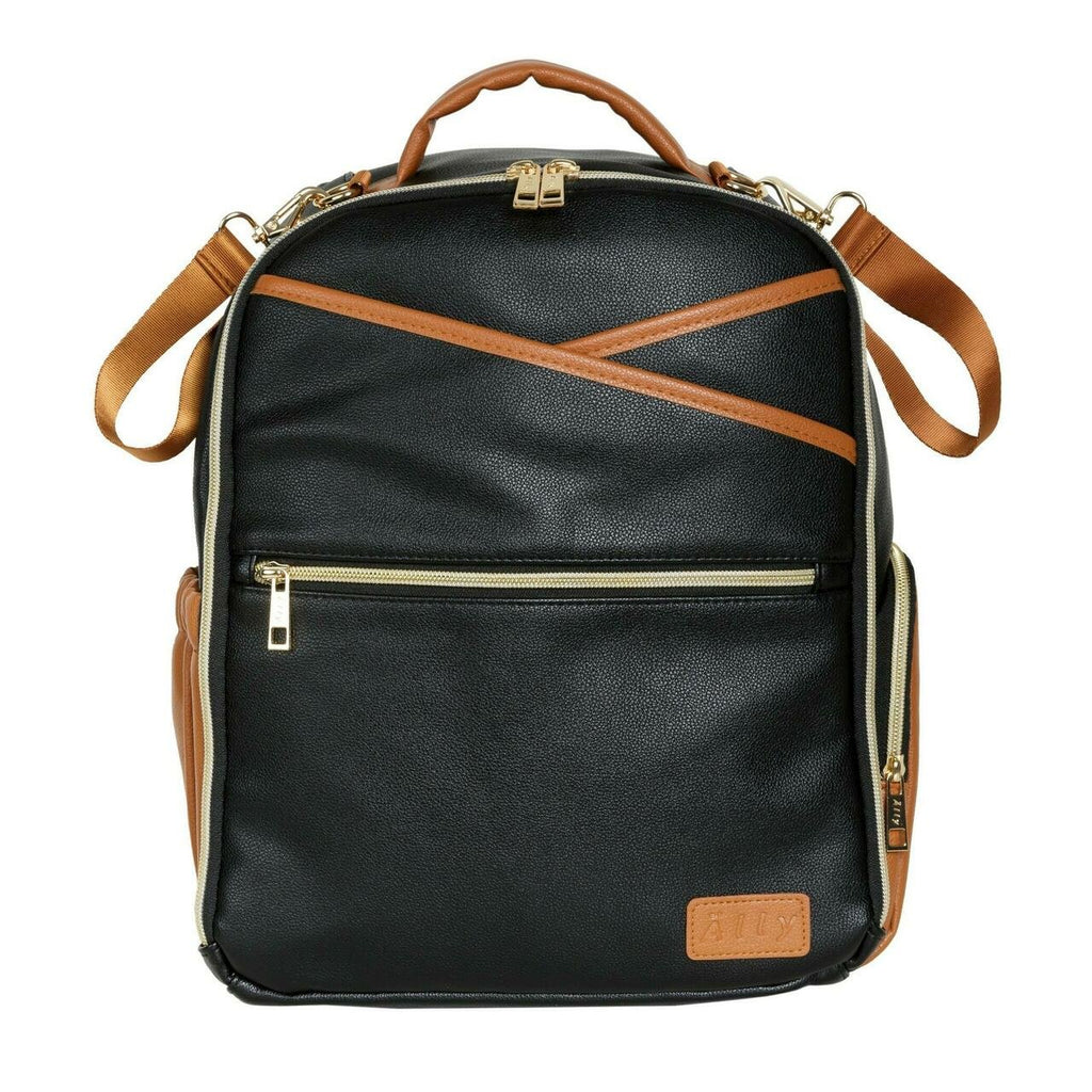 2. Studio image of Ally Scandic Small Diaper Backpack in Black Coffee, front view