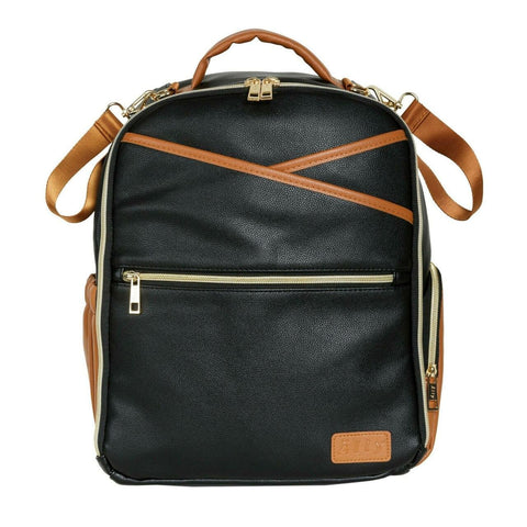 2. Studio image of Ally Scandic Small Diaper Backpack in Black Coffee, front view
