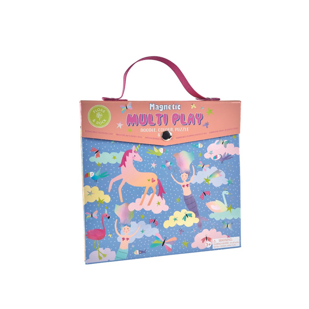 1. Floss & Rock Magnetic Multiplay Scene Fantasy case with unicorn and ballerina design, pink handle, and magnetic closure