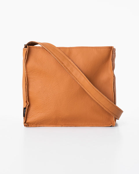 4. Back view of Trendbag Folk 1 shoulder bag in Calvados, highlighting leather texture and strap