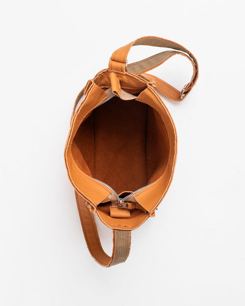 5. Top view of Trendbag Folk 1 shoulder bag in Calvados, showing interior and zipper closure