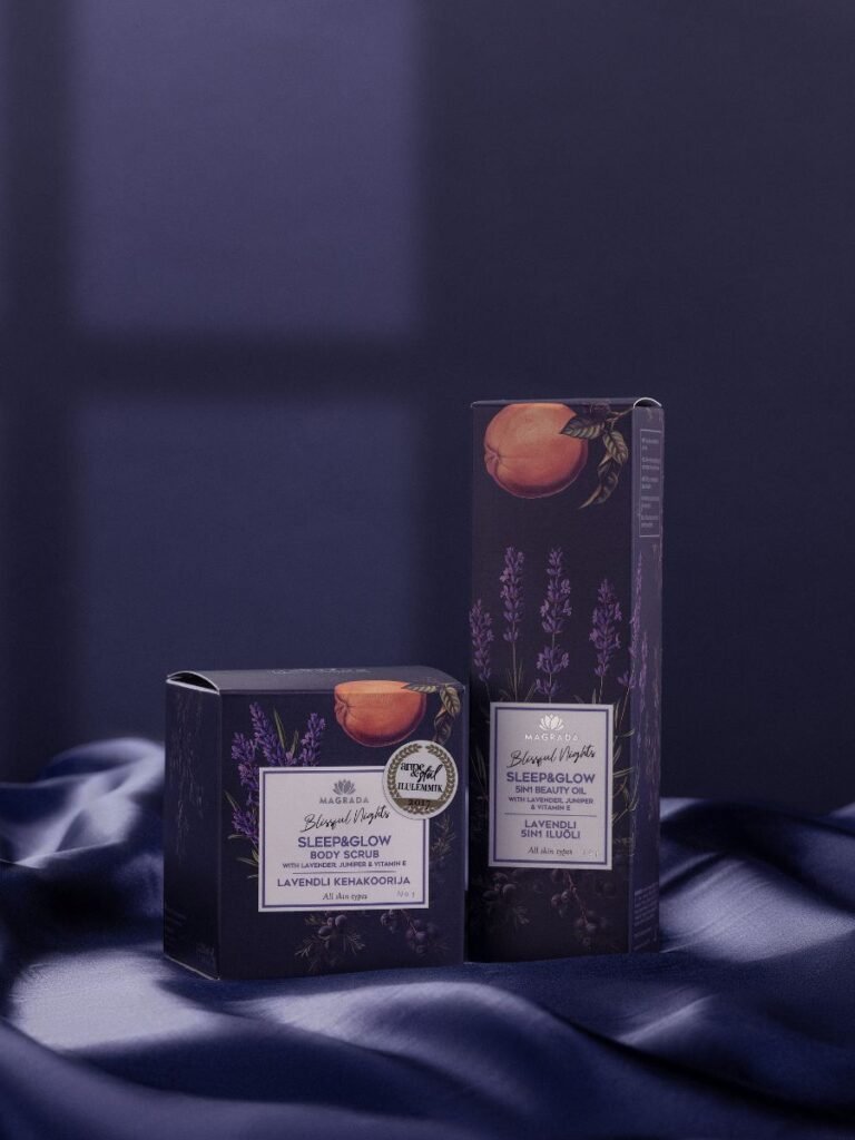 7. Magrada Sleep&Glow Body Gift Set with lavender and grapefruit design on silky fabric