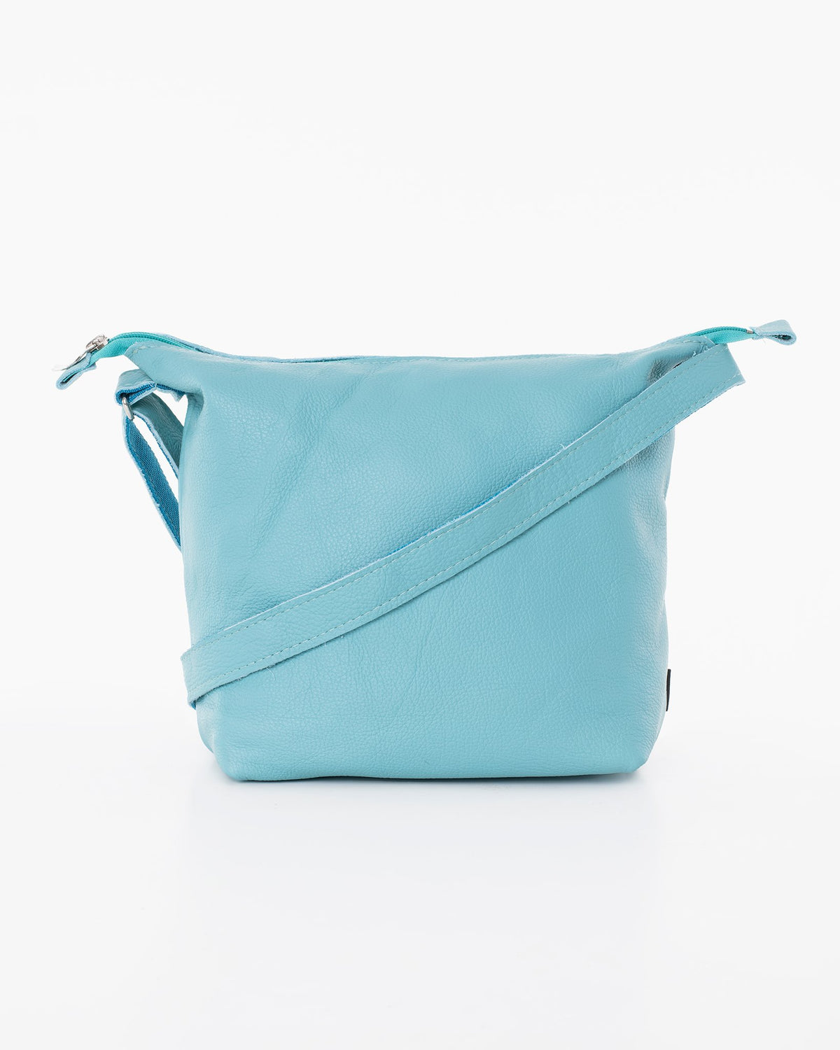 2. Back view of Trendbag Suvi XS light blue shoulder bag, highlighting eco-friendly leather material