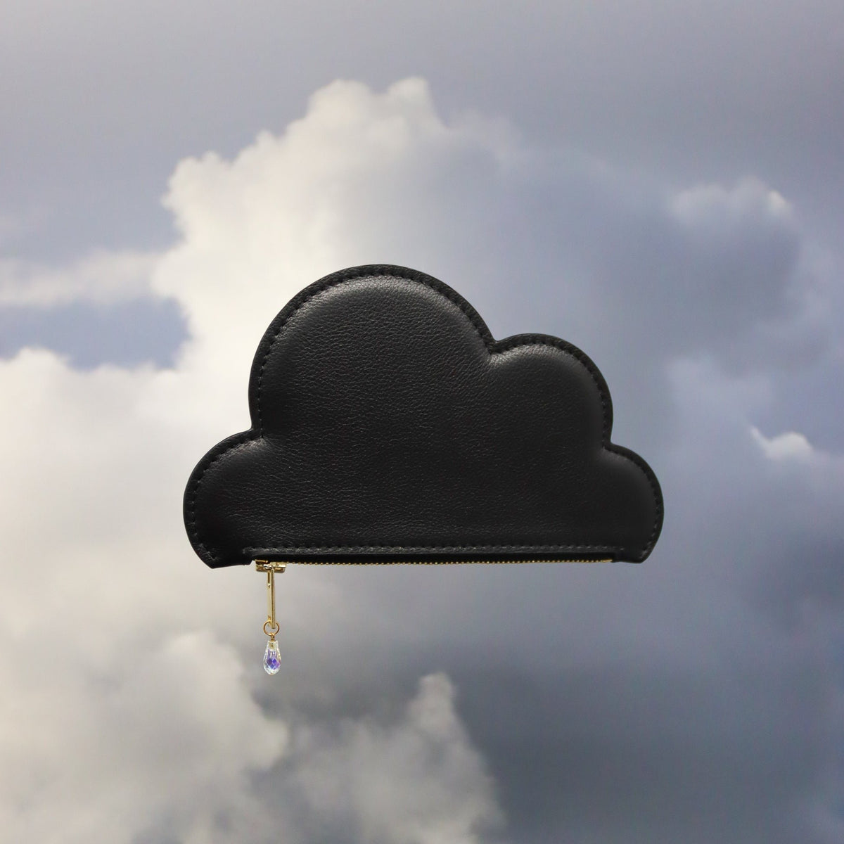 6. Tairi Roosve black Leather Cloud Purse with Swarovski crystal embellishment, shown in sky setting