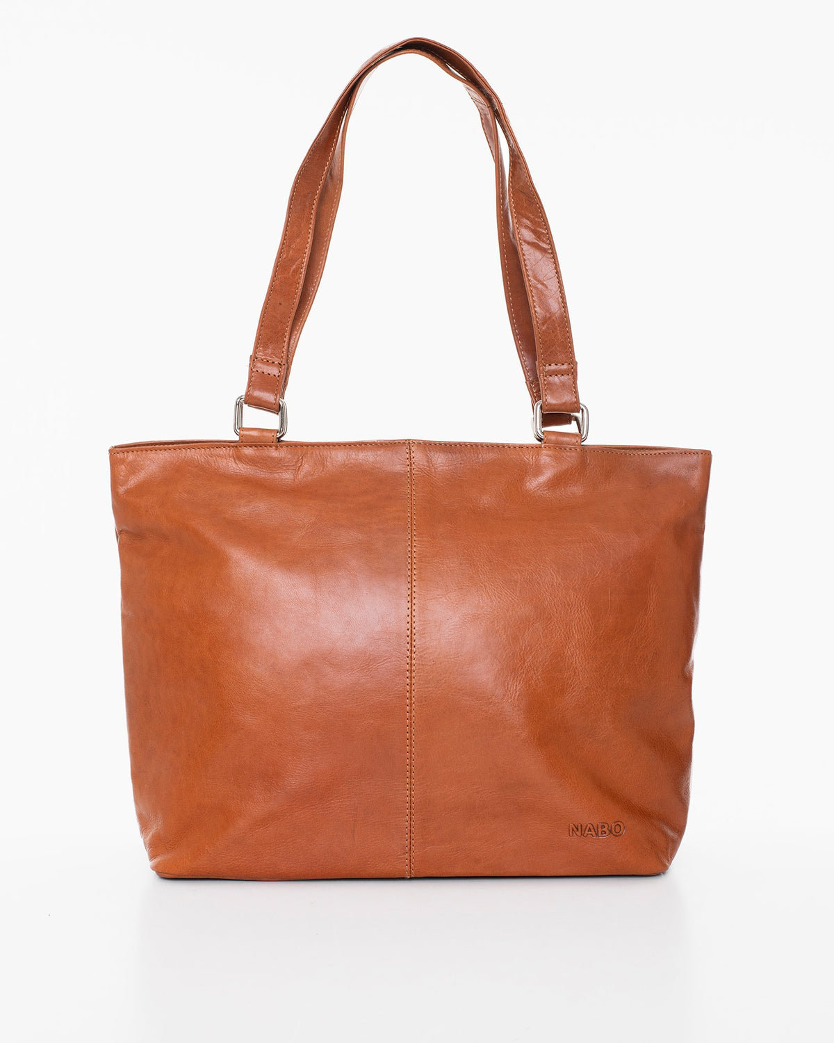 3. Back view of Nabo brown leather shoulder bag NK2028, highlighting smooth finish and brand logo