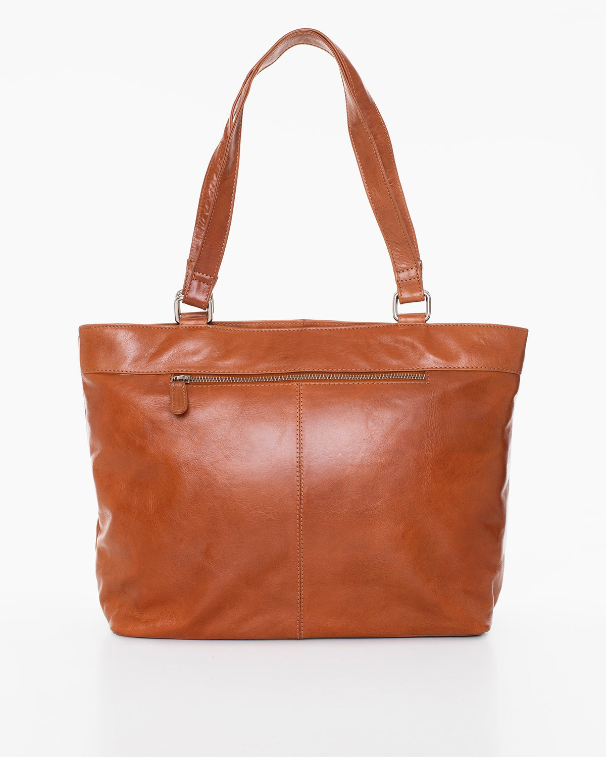 1. Nabo brown leather shoulder bag NK2028 with front zip pocket, shown in studio