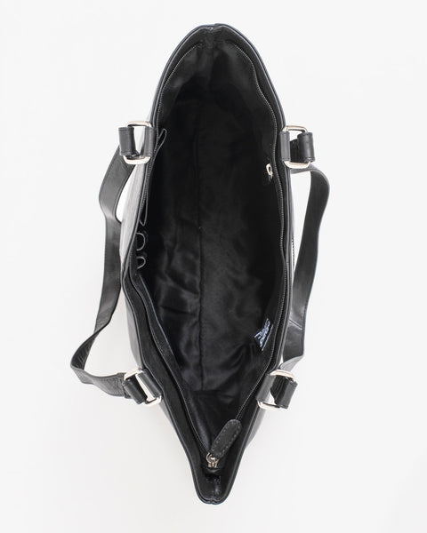 3. Interior view of Nabo black leather shoulder bag NK2028 showing spacious main compartment and organizational features