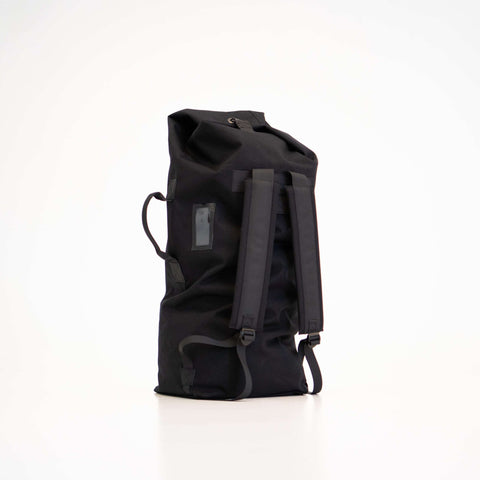 4. Black Galvi Linda Duffle Bag 047 in studio, showing back with shoulder straps