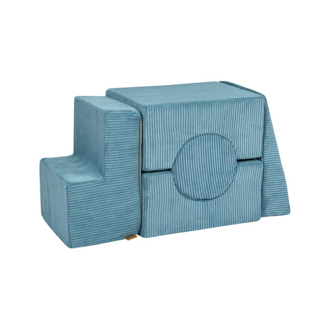 2. Turquoise velvet corduroy children's play set with removable covers, stacked in a compact arrangement on white background