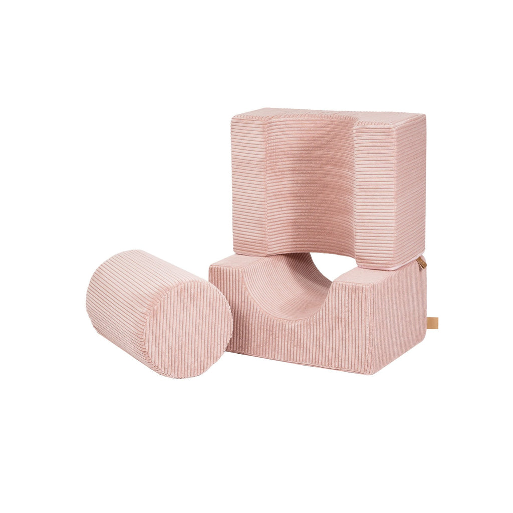 2. Powder pink velvet corduroy aesthetic shape set with three elements on white background