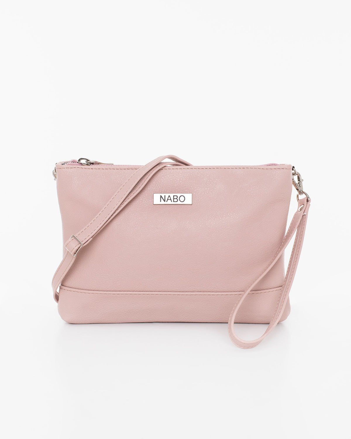 1. Nabo Shoulder Bag L2306 in nude with removable strap, front view showing brand logo and sleek design
