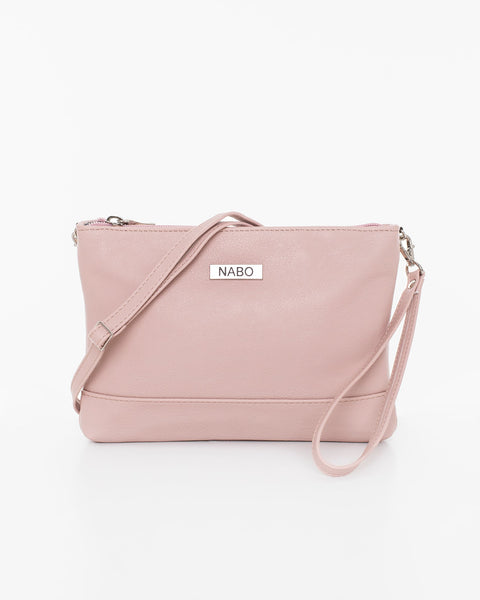 1. Nabo Shoulder Bag L2306 in nude with removable strap, front view showing brand logo and sleek design