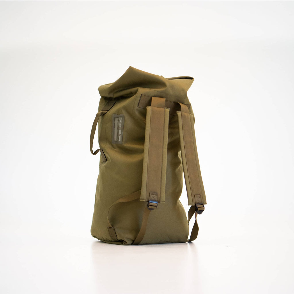 2. Back view of Galvi Linda Duffle Bag 047 in military green, highlighting dual shoulder straps in studio