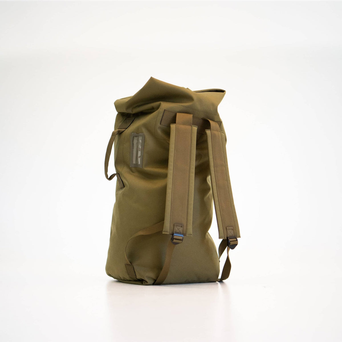 2. Back view of Galvi Linda Duffle Bag 047 in military green, highlighting dual shoulder straps in studio